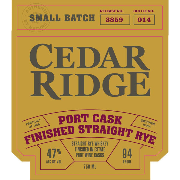Cedar Ridge Port Cask Finished Straight Rye - Main Street Liquor
