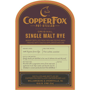 Copper Fox Original Single Malt Rye Whiskey - Main Street Liquor