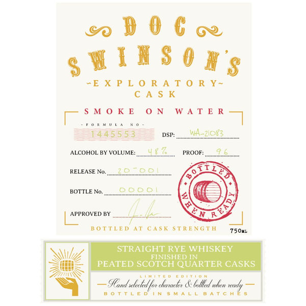 Doc Swinson’s Exploratory Cask Smoke On Water Straight Rye - Main Street Liquor