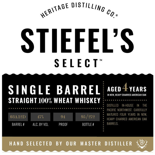 Heritage Distilling Stiefel’s Select 100% Straight Wheat Whiskey - Main Street Liquor