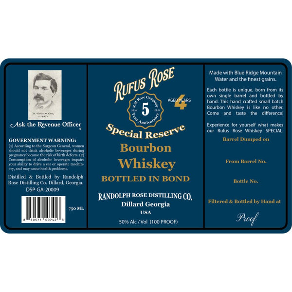 Rufus Rose Special Reserve Bottled in Bond Bourbon - Main Street Liquor
