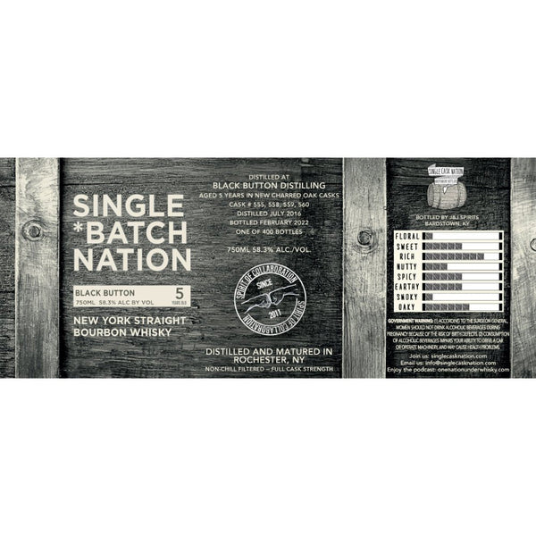 Single Batch Nation Black Button 5 Year Old New York Bourbon - Main Street Liquor