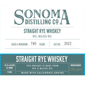 Sonoma Distilling Straight Rye Whiskey - Main Street Liquor