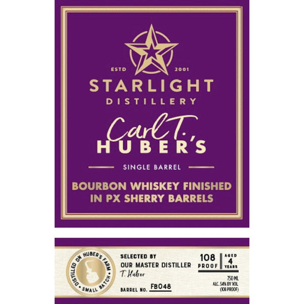Starlight 4 Year Old Carl T. Huber's Bourbon Finished in PX Sherry Barrels - Main Street Liquor