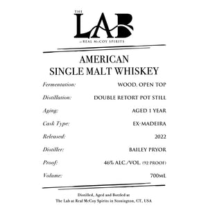 The Lab at Real Mccoy Spirits American Single Malt Whiskey - Main Street Liquor