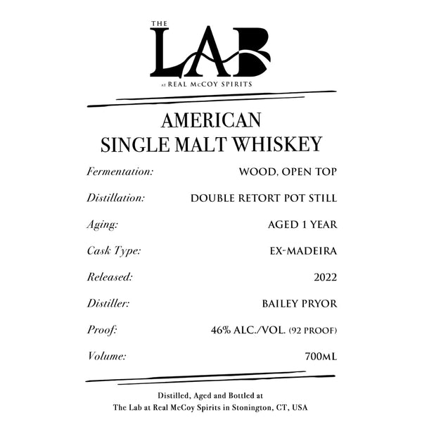 The Lab at Real Mccoy Spirits American Single Malt Whiskey - Main Street Liquor