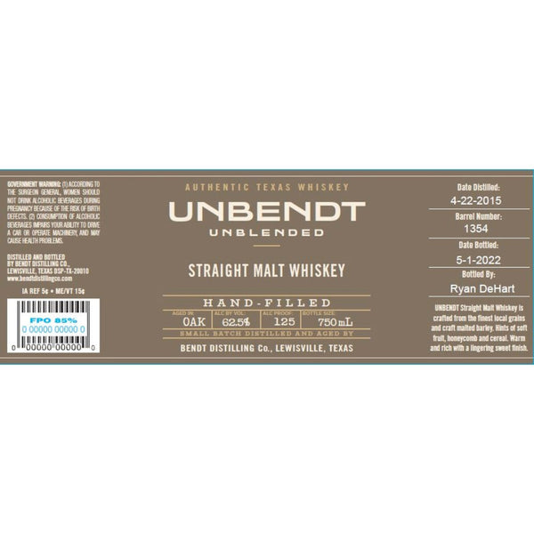 UNBendt Straight Malt Whiskey Bottled-in-Bond - Main Street Liquor