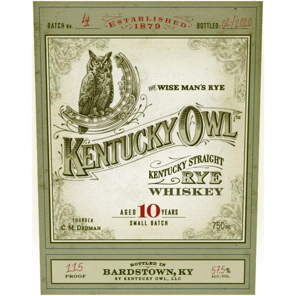 Kentucky Owl 10 Year Old Rye Batch #4 Rye Whiskey Kentucky Owl